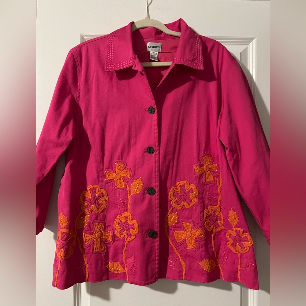 Chico's Boho Look Jacket with Embroidery and Stiching